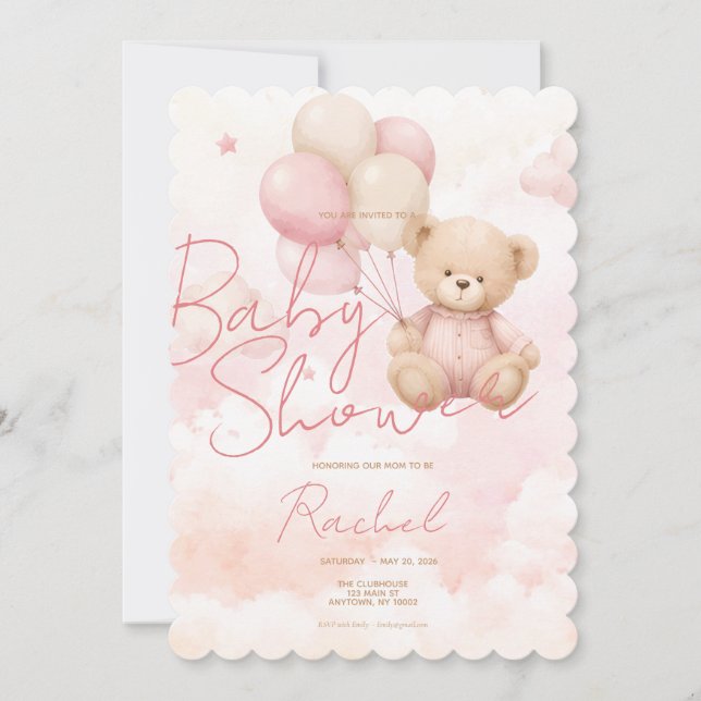 Faire-part de naissance fille ours en peluche vint (Devant)