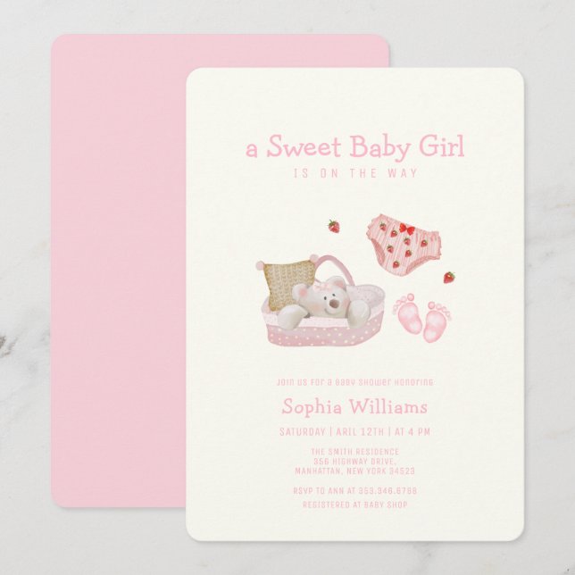 Faire-part de Naissance Fille Ourson Polaire Frais (Devant / Derrière)