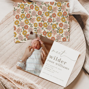 Faire-part de naissance fille Photo florale de n