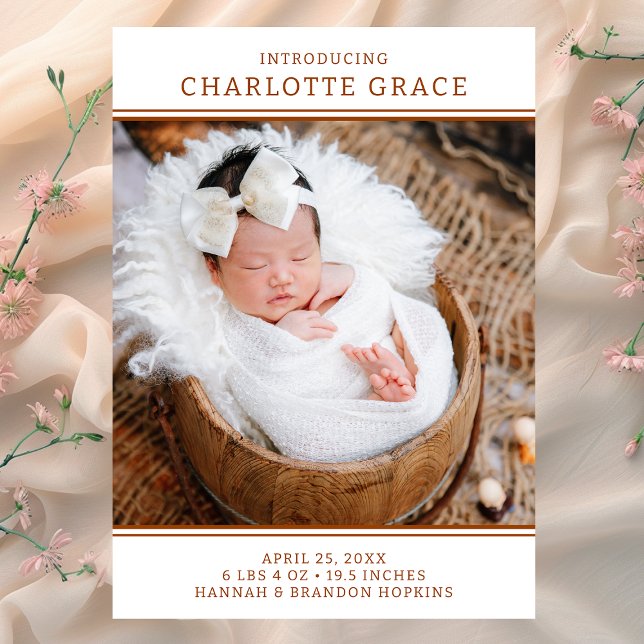 Faire-part de naissance fille photo moderne en ter (Créateur téléchargé)