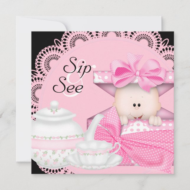 Faire-part de naissance fille rose et noir Sip & S (Devant)