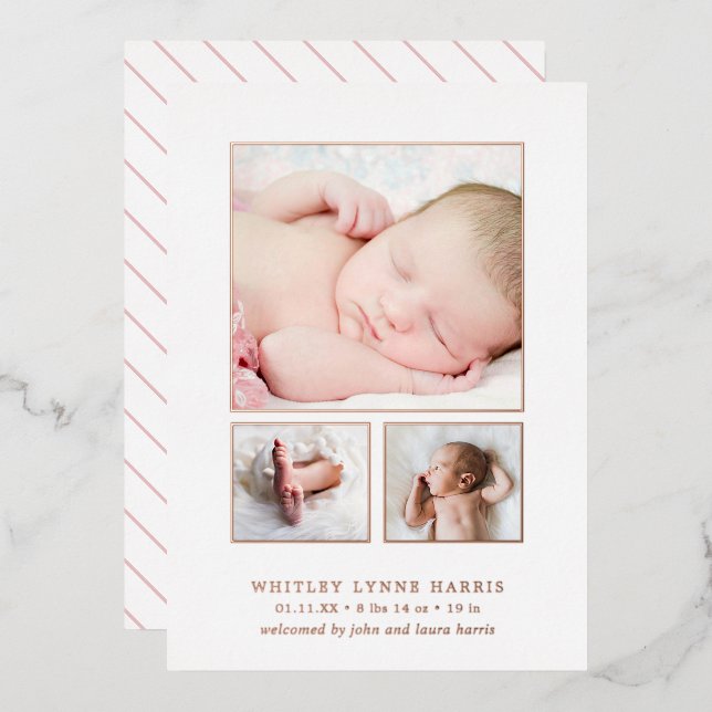 Faire-part de naissance fille Rose Gold Photo Coll (Recto/Verso)