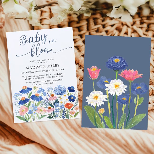 Faire-part de Naissance Fleur de Bleuet à l'Aquare (Créateur téléchargé)
