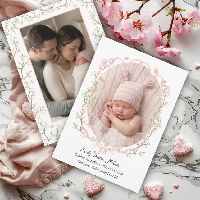 Faire-part de naissance Fleur de ruban rose élégan (Créateur téléchargé)