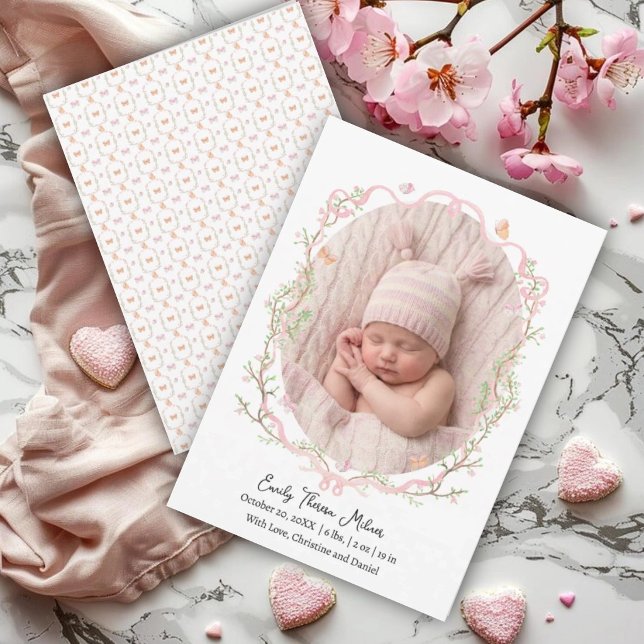 Faire-part de naissance Fleur de ruban rose élégan (Créateur téléchargé)