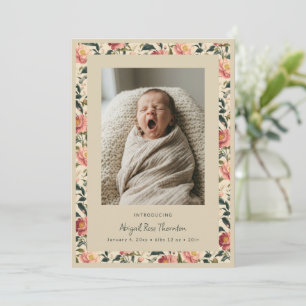 Faire-part de naissance Fleur rose Vintage pour no