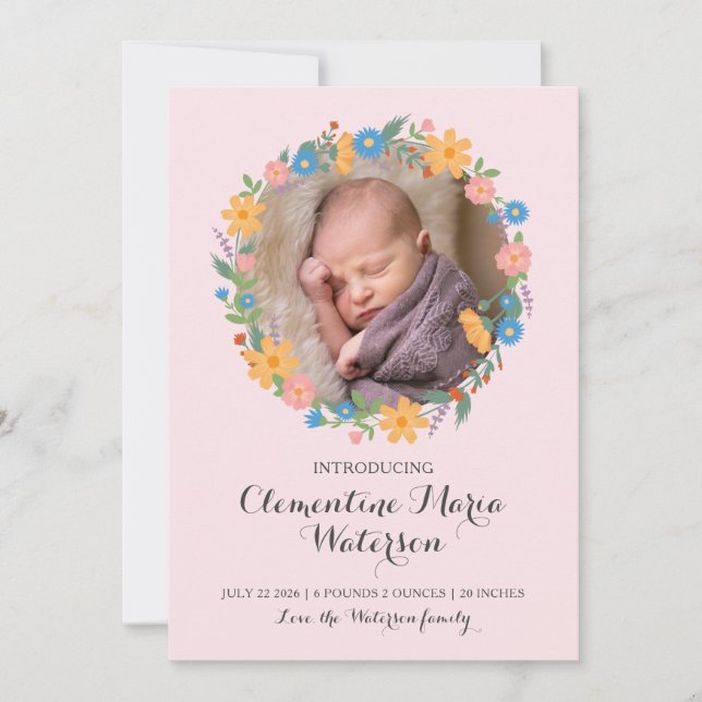 Faire-part de naissance Fleur sauvage d'été (Devant)