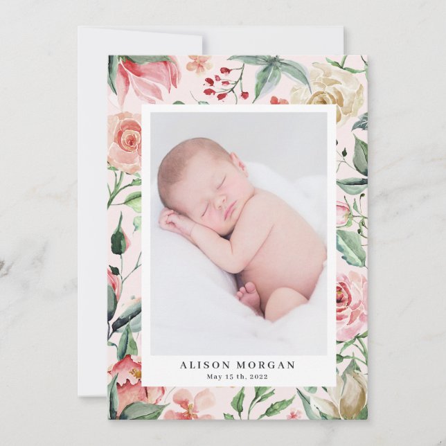 faire-part de naissance fleurie de minuit (Devant)