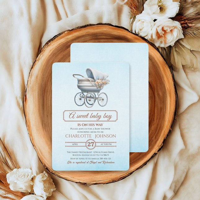 Faire-Part de Naissance Fleuris Bleus Vintage pour (Créateur téléchargé)