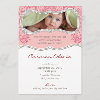 Faire-part de naissance floral adorable (rose)