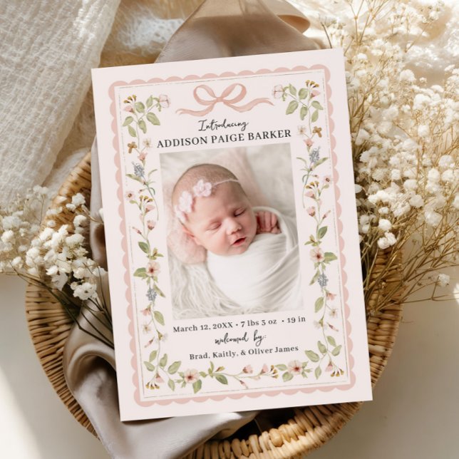 Faire-part de naissance floral aquarelle (Créateur téléchargé)