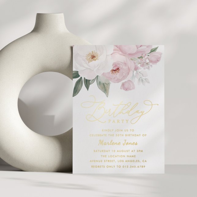 faire-part de naissance floral avec lettrage doré (Créateur téléchargé)