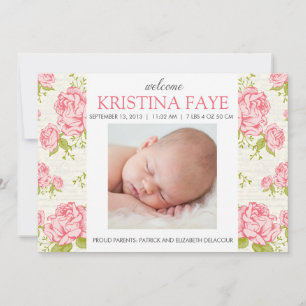 Faire-part de naissance floral de photo de roses