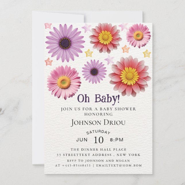 Faire-part de naissance floral Oh Baby (Devant)