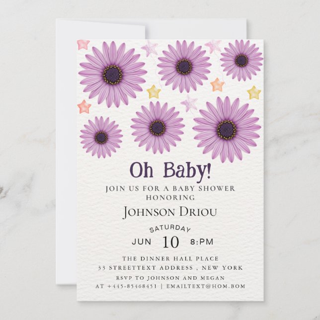 Faire-part de naissance floral Oh Baby (Devant)