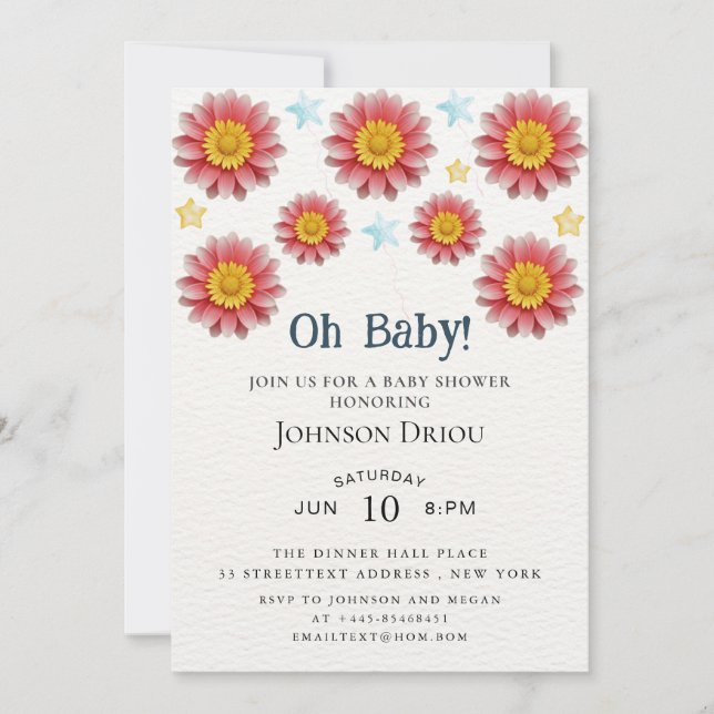 Faire-Part de Naissance Floral Oh Baby (Devant)