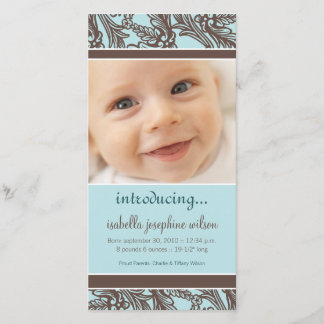 Faire-part de naissance Floral Orné (Brown/bleu)