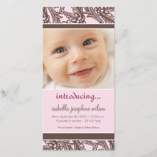 Faire-part de naissance Floral Orné (Brown/Rose)