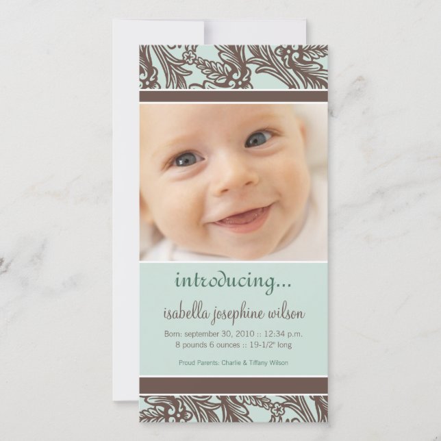 Faire-part de naissance Floral Orné (Brown/Sage) (Devant)