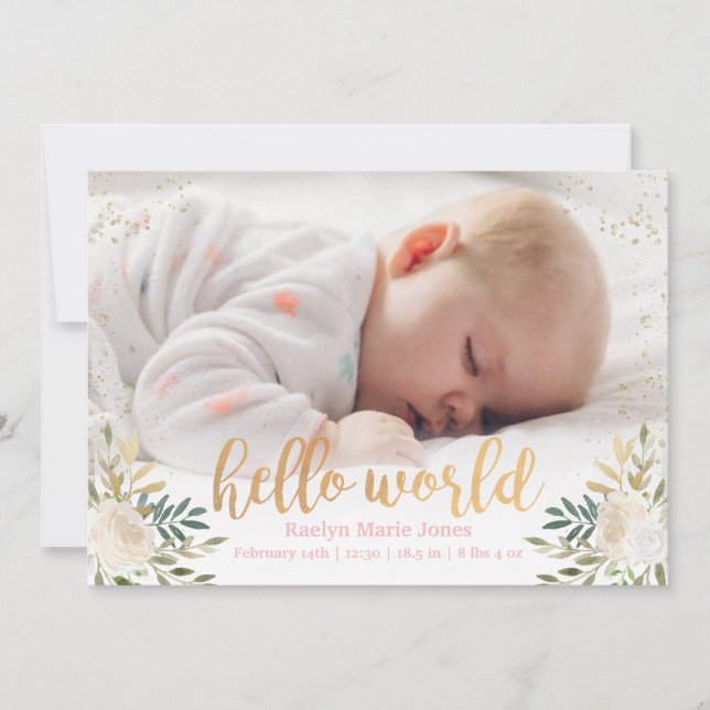 Faire-part de naissance floral pétillant (Devant)