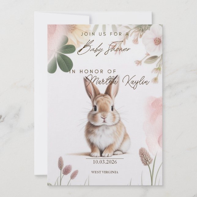Faire-part de naissance floral Sweet Bunny modifia (Devant)