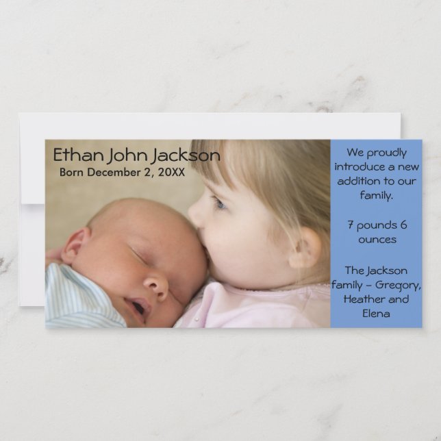 Faire-part de naissance garçon carte photo bleu si (Devant)