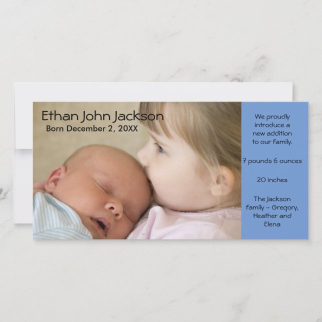 Faire-part de naissance garçon carte photo bleu si (Devant)