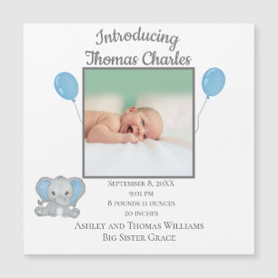 Faire-part de naissance Garçon Eléphant Bleu Bébé