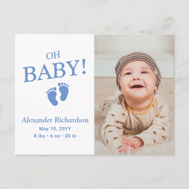 Faire-part de naissance garçon Oh Baby Blue avec p (Devant)