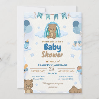 Faire-part de naissance garçon ours aquarelle