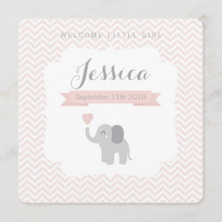 Faire-part de naissance Girl Elephant Chevron Cute