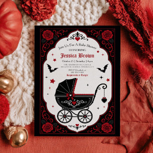 Faire-part de naissance gothique poussette rouge e