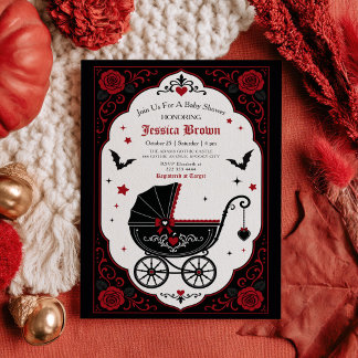 Faire-part de naissance gothique poussette rouge e