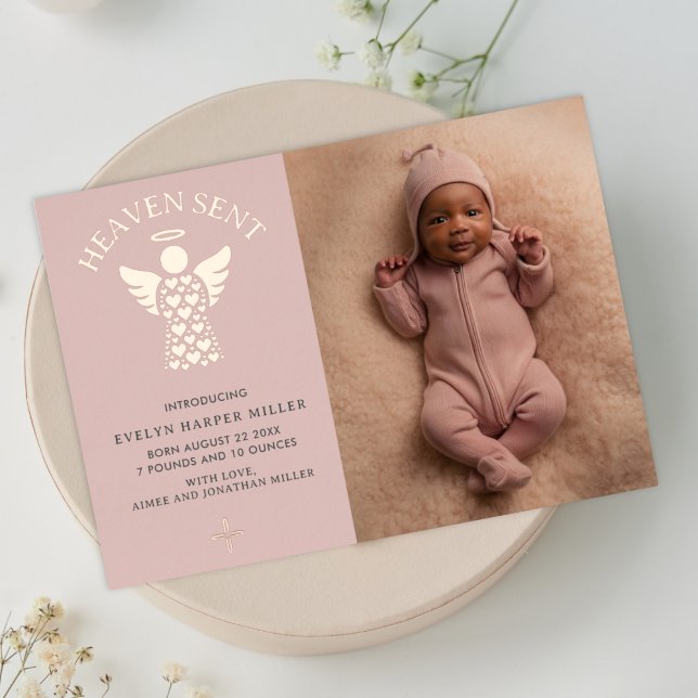 Faire-part de naissance Heaven a envoyé la carte d (Heaven sent birth announcement card with rose gold foil)