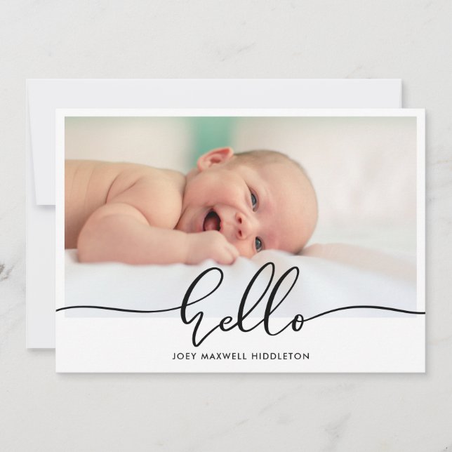 Faire-part de naissance Hello Script photo de nouv (Devant)
