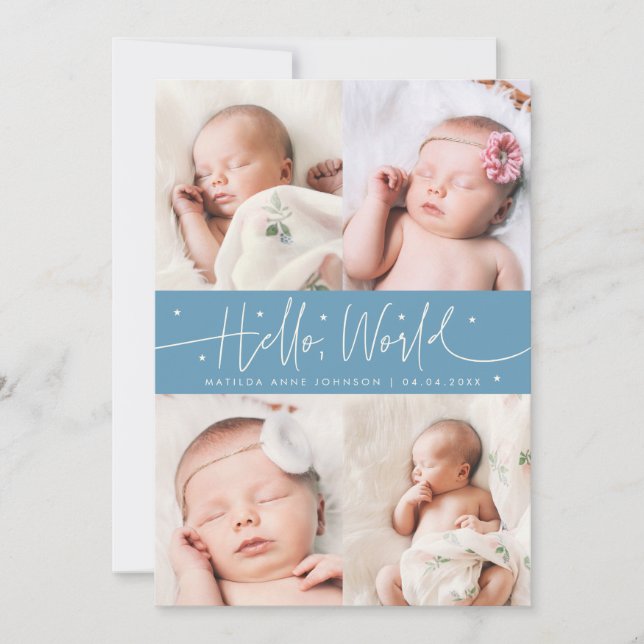 Faire-part de naissance Hello World Script Denim B (Devant)
