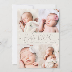 Faire-part de naissance Hello World Script Greige 