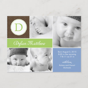 Faire-part de naissance initial moderne - Bleu