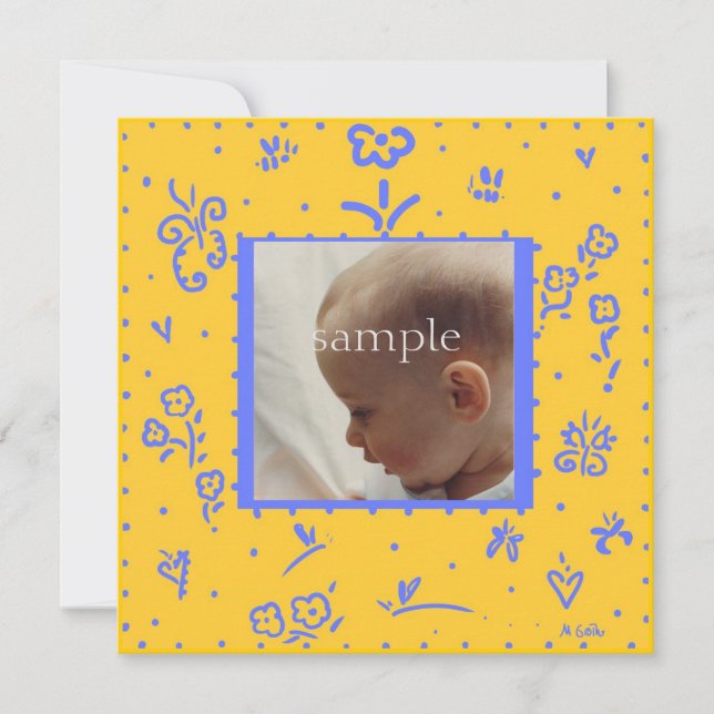 Faire-part de naissance jaune et bleu (Devant)