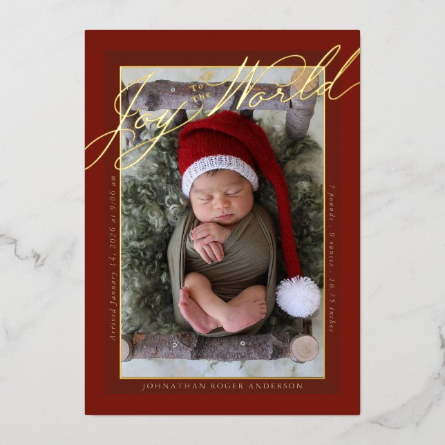 Faire-part de naissance "Joie au Monde" avec feuil (Recto)