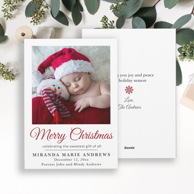 Faire-part de naissance Joyeux Noël Photo  (Elegant "Merry Christmas" baby announcement photo card)