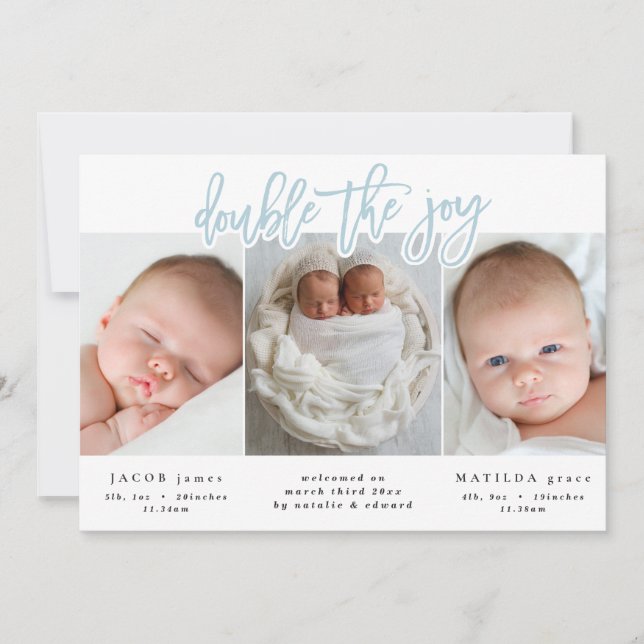 Faire-part de naissance jumeau multiphoto (Devant)