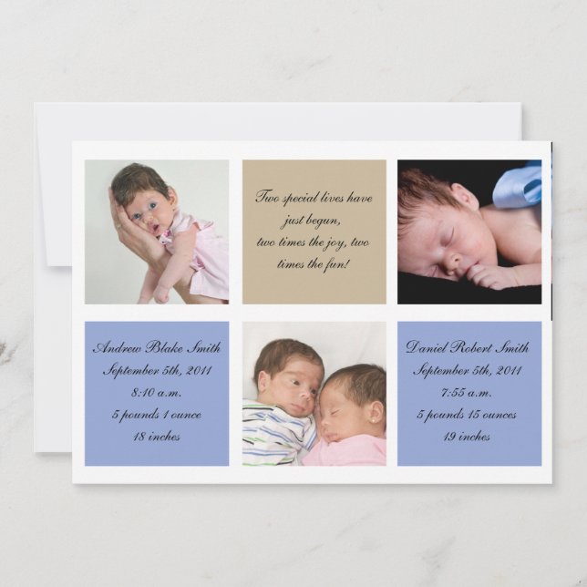 Faire-part de naissance jumeaux - Garçons (Devant)