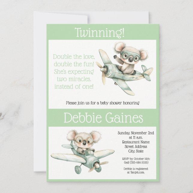Faire-part de Naissance Jumeaux Koala | Mixte (Devant)