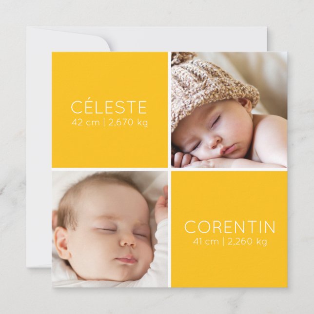 Faire-Part de naissance jumeaux SOL (Devant)