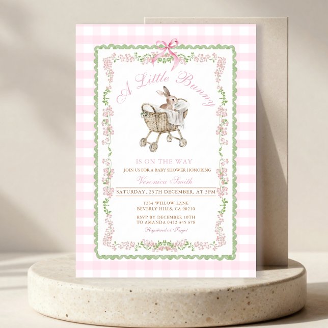 Faire-part de naissance Lapin Rose Grandmillennial (Créateur téléchargé)