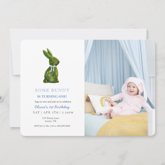 Faire-part de naissance Lapin Topiaire Aquarelle p (Devant)