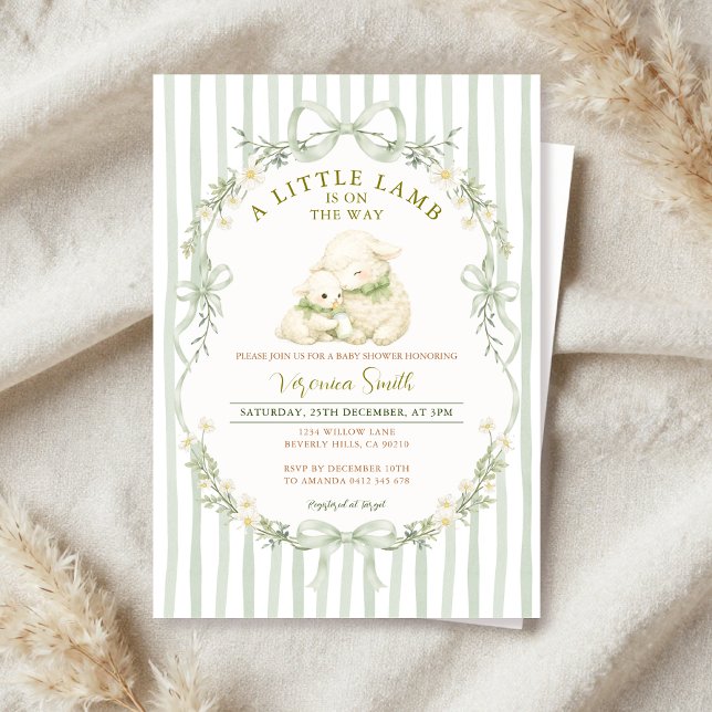 Faire-part de naissance Little Lamb Sage Stripe (Créateur téléchargé)