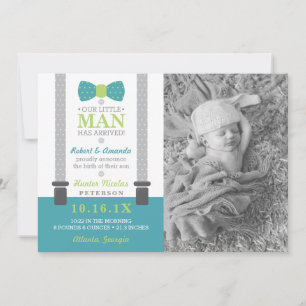 Faire-part de naissance Little Man, sarcelle, vert