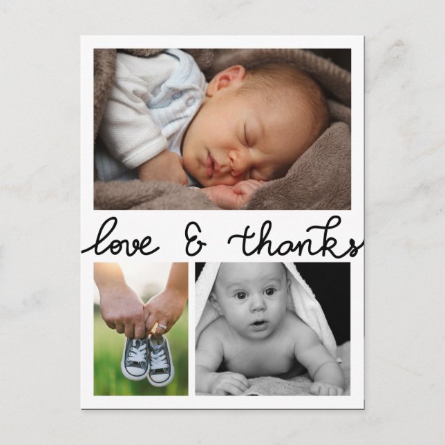 Faire-part de naissance Love Et Merci Trois Photos (Devant)